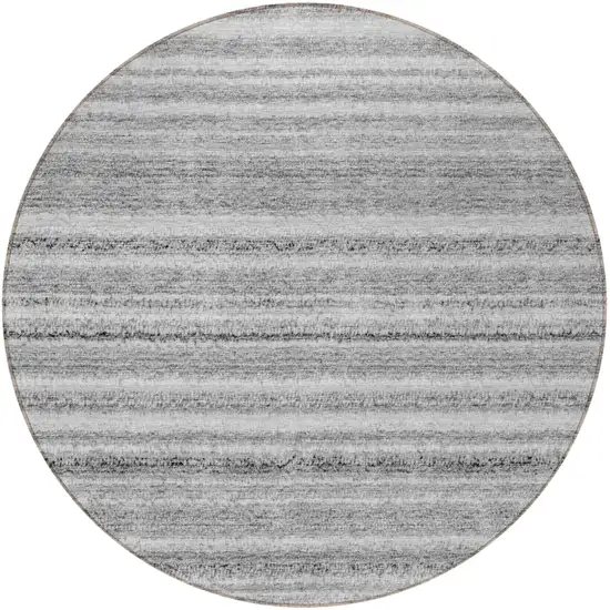 8' Gray Silver And Charcoal Round Striped Washable Indoor Outdoor Area Rug Photo 5