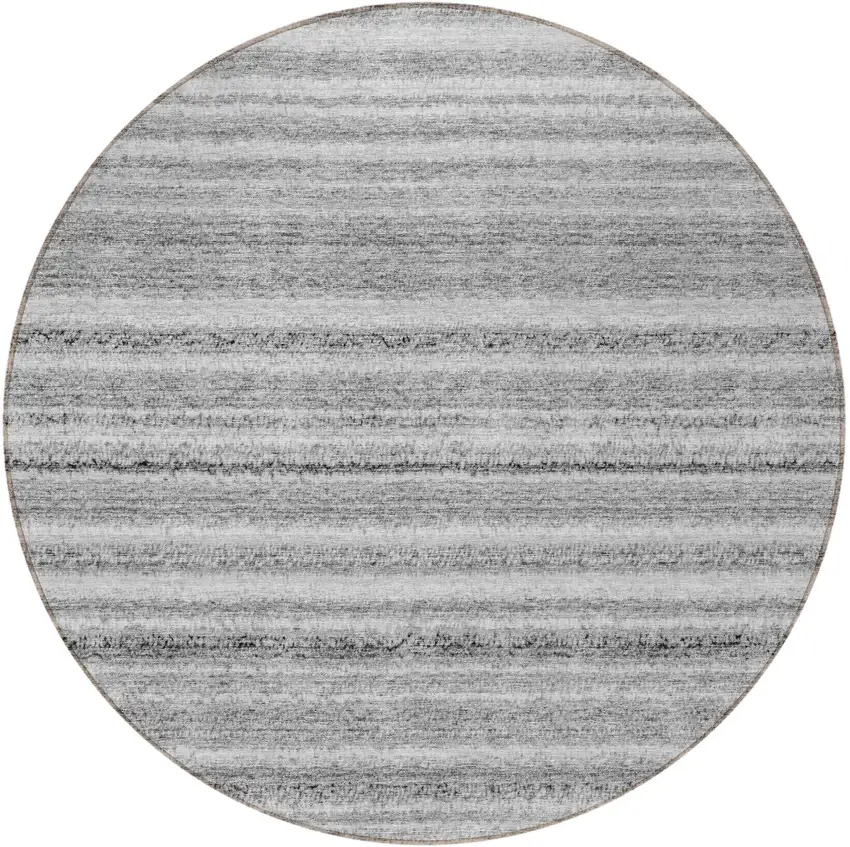8' Gray Silver And Charcoal Round Striped Washable Indoor Outdoor Area Rug Photo 5
