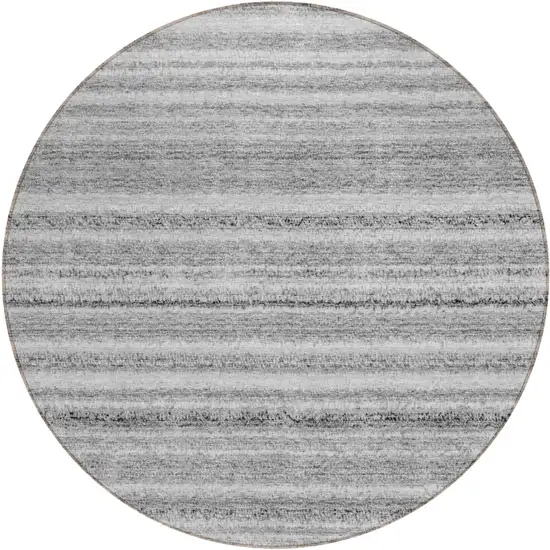 8' Gray Silver And Charcoal Round Striped Washable Indoor Outdoor Area Rug Photo 2