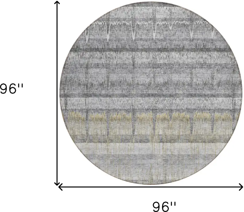 8' Gray Silver And Charcoal Round Striped Washable Indoor Outdoor Area Rug Photo 7