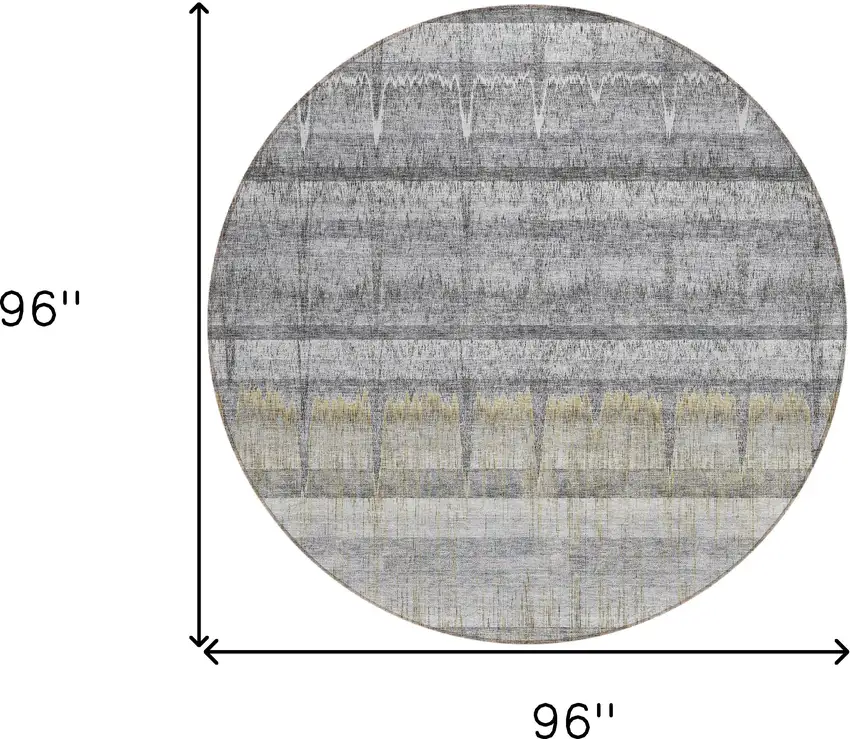 8' Gray Silver And Charcoal Round Striped Washable Indoor Outdoor Area Rug Photo 7
