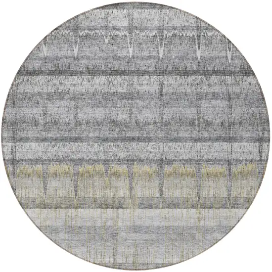 8' Gray Silver And Charcoal Round Striped Washable Indoor Outdoor Area Rug Photo 4