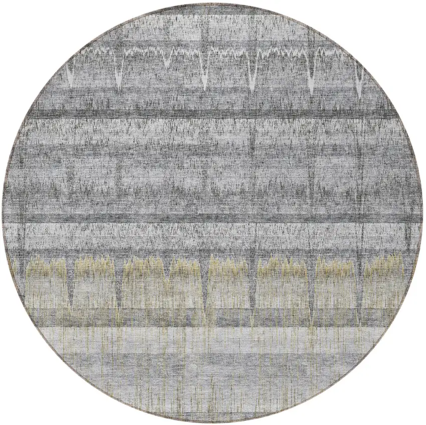 8' Gray Silver And Charcoal Round Striped Washable Indoor Outdoor Area Rug Photo 4