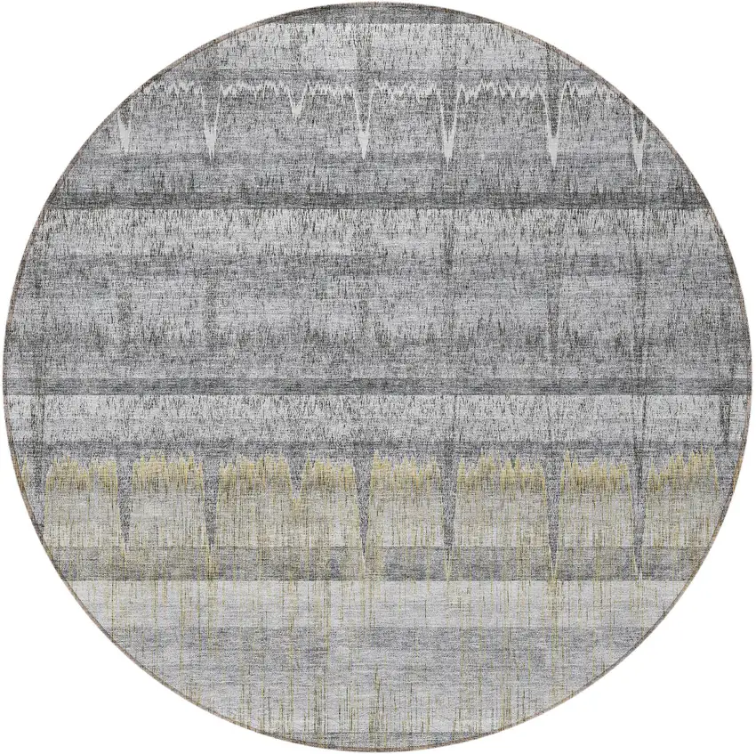 8' Gray Silver And Charcoal Round Striped Washable Indoor Outdoor Area Rug Photo 4