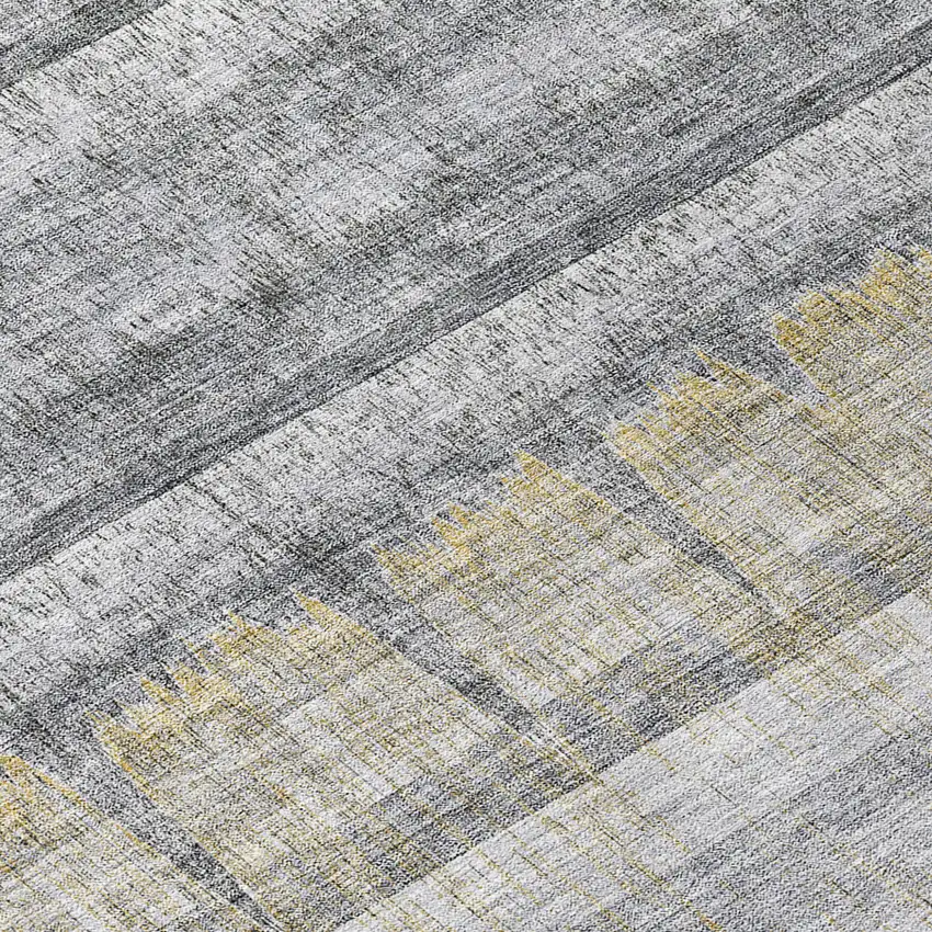 8' Gray Silver And Charcoal Round Striped Washable Indoor Outdoor Area Rug Photo 8