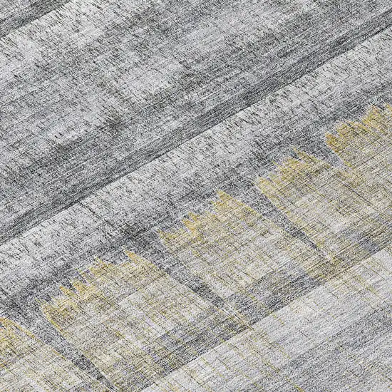 8' Gray Silver And Charcoal Round Striped Washable Indoor Outdoor Area Rug Photo 8