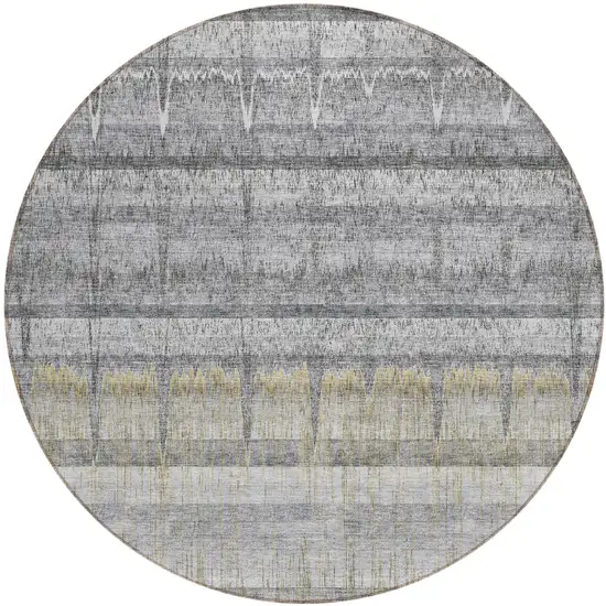 8' Gray Silver And Charcoal Round Striped Washable Indoor Outdoor Area Rug Photo 1