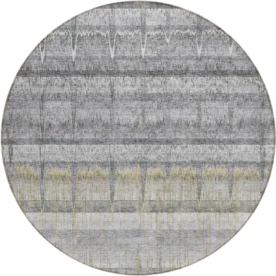 8' Gray Silver And Charcoal Round Striped Washable Indoor Outdoor Area Rug Photo 1