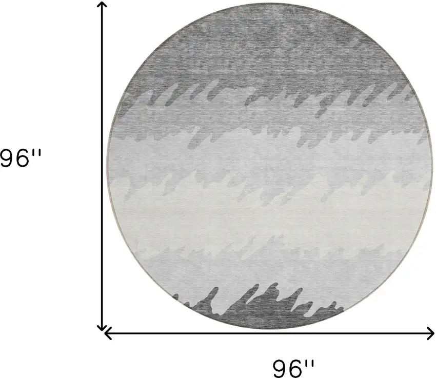 8' Gray Silver And Charcoal Round Striped Washable Indoor Outdoor Area Rug Photo 8