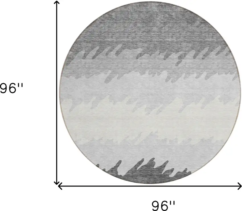 8' Gray Silver And Charcoal Round Striped Washable Indoor Outdoor Area Rug Photo 8