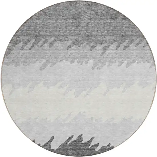 8' Gray Silver And Charcoal Round Striped Washable Indoor Outdoor Area Rug Photo 1