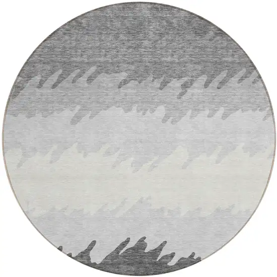8' Gray Silver And Charcoal Round Striped Washable Indoor Outdoor Area Rug Photo 1