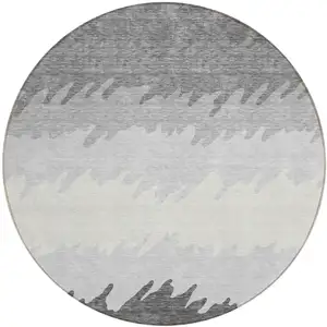 Photo of 8' Gray Silver And Charcoal Round Striped Washable Indoor Outdoor Area Rug