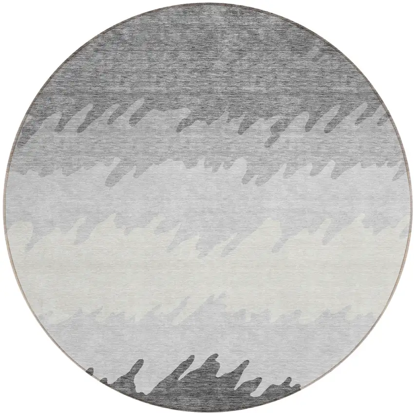 8' Gray Silver And Charcoal Round Striped Washable Indoor Outdoor Area Rug Photo 1