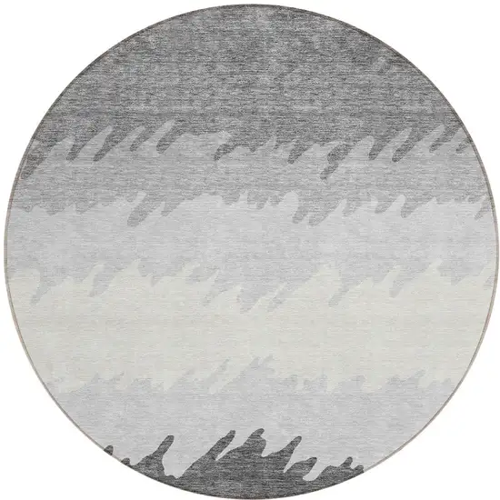 8' Gray Silver And Charcoal Round Striped Washable Indoor Outdoor Area Rug Photo 5