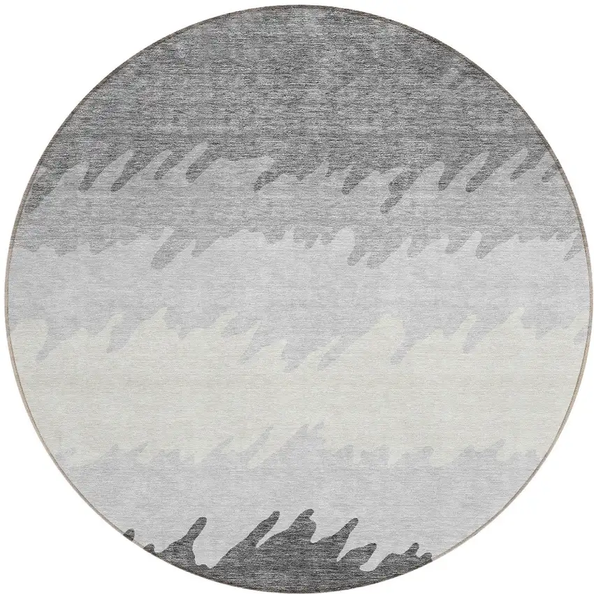 8' Gray Silver And Charcoal Round Striped Washable Indoor Outdoor Area Rug Photo 5