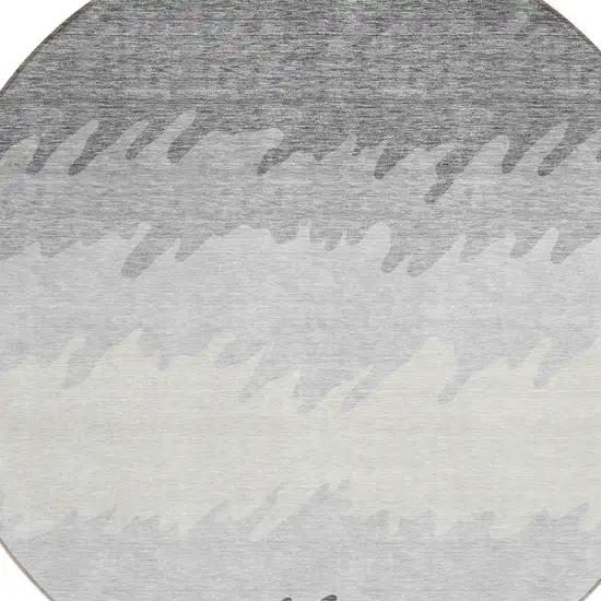 8' Gray Silver And Charcoal Round Striped Washable Indoor Outdoor Area Rug Photo 4