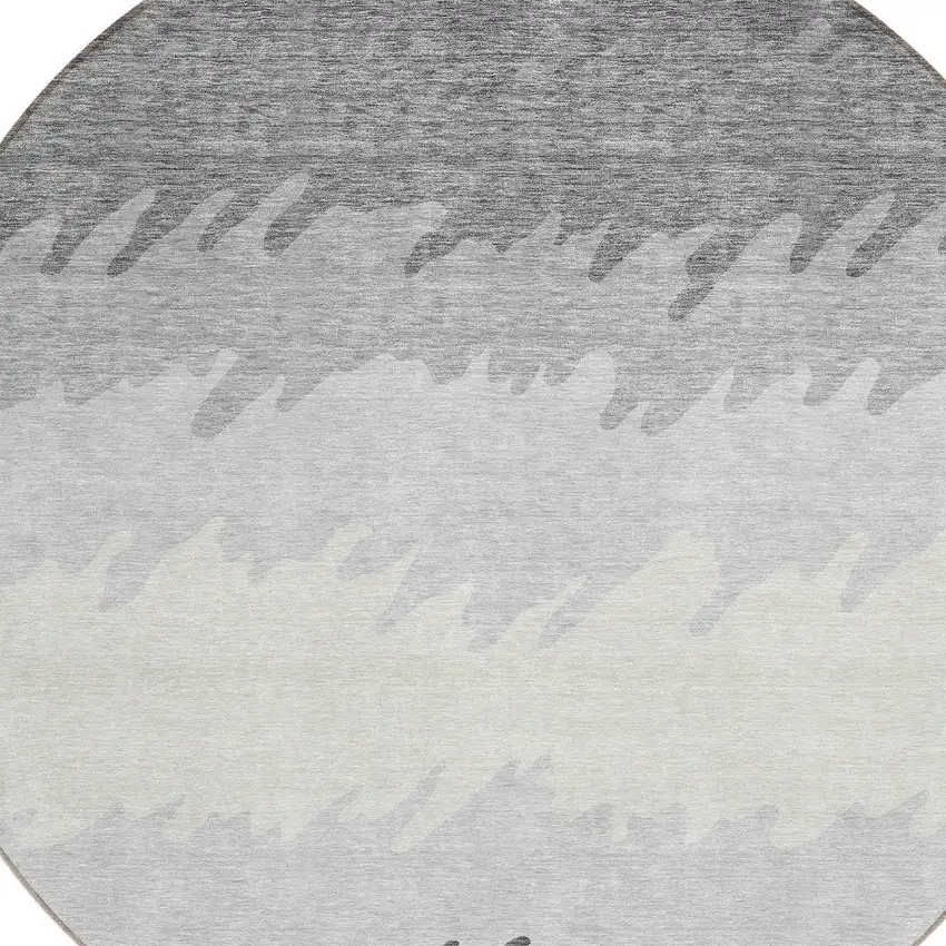 8' Gray Silver And Charcoal Round Striped Washable Indoor Outdoor Area Rug Photo 4