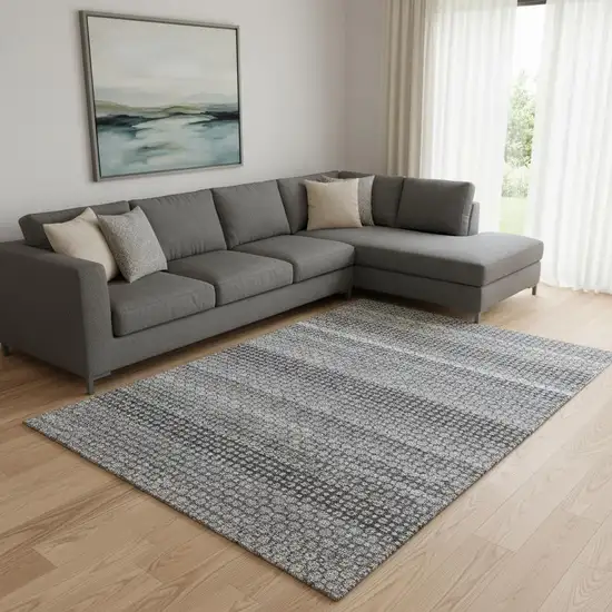 8' Gray Silver And Charcoal Striped Washable Area Rug With UV Protection Photo 2