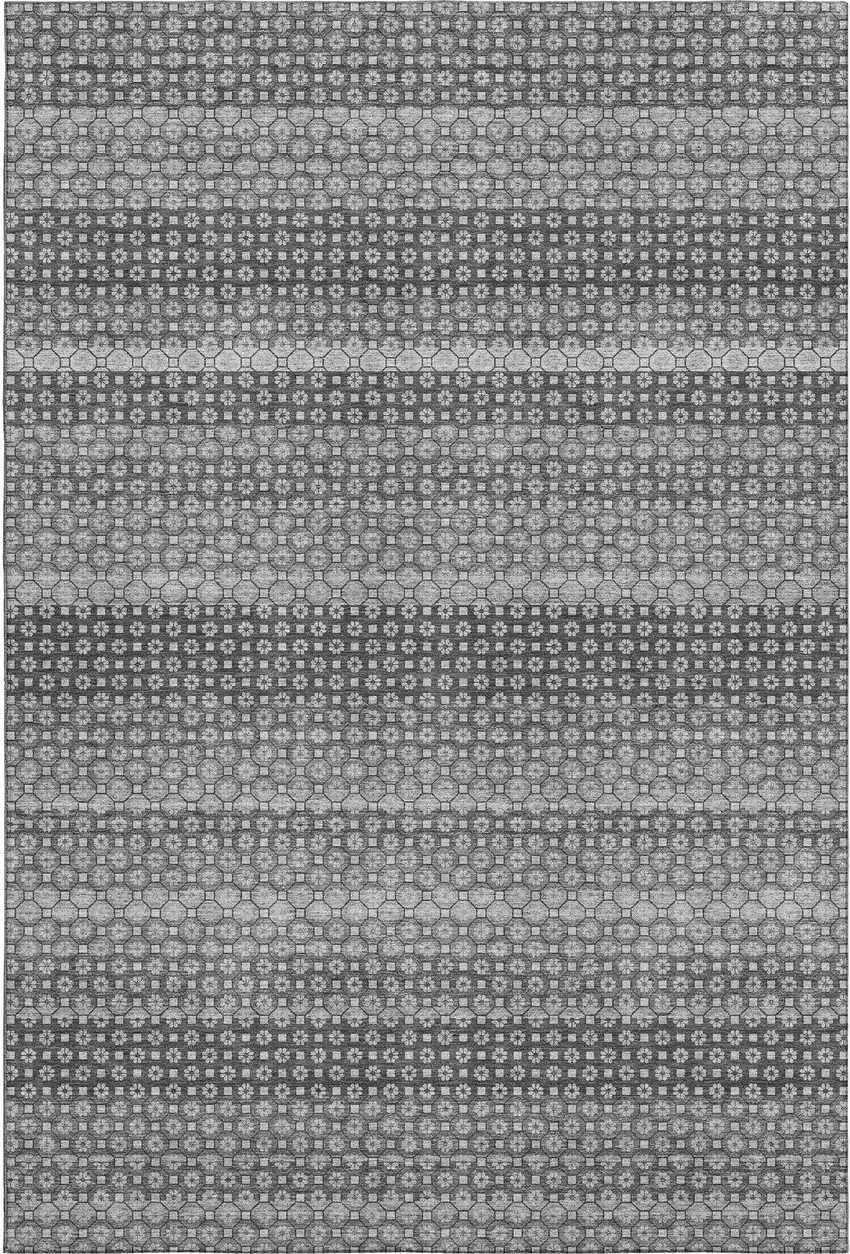 8' Gray Silver And Charcoal Striped Washable Area Rug With UV Protection Photo 1