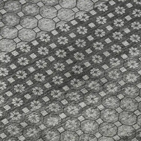 8' Gray Silver And Charcoal Striped Washable Area Rug With UV Protection Photo 9