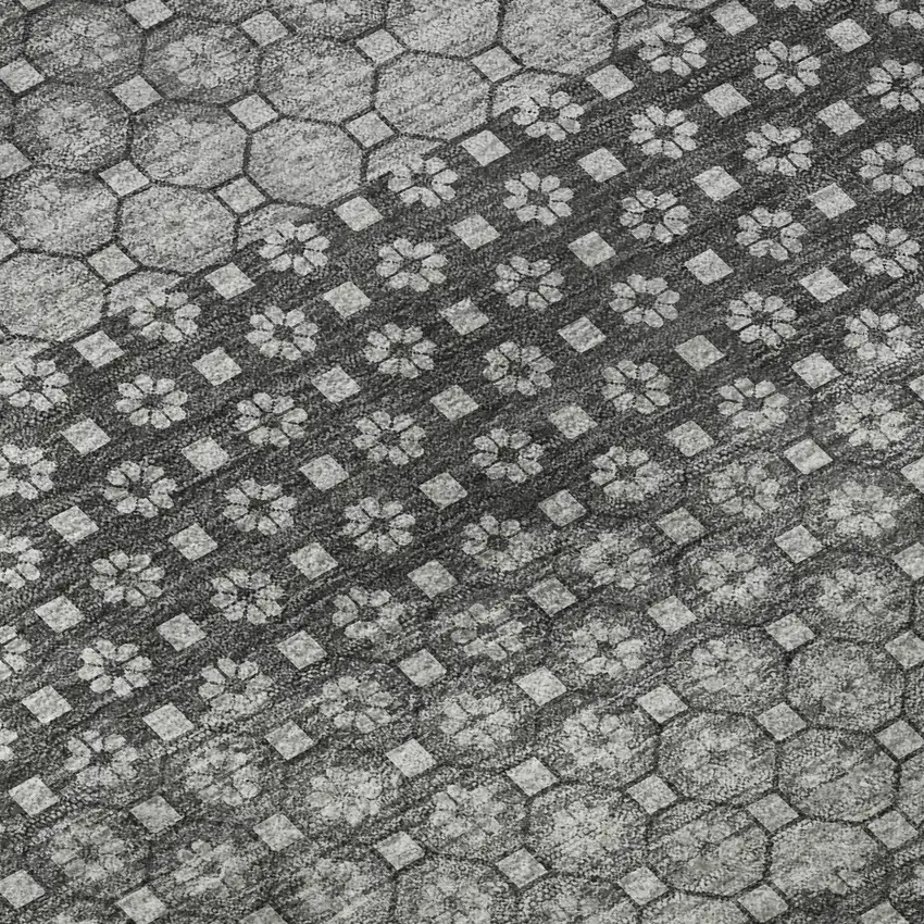 8' Gray Silver And Charcoal Striped Washable Area Rug With UV Protection Photo 9