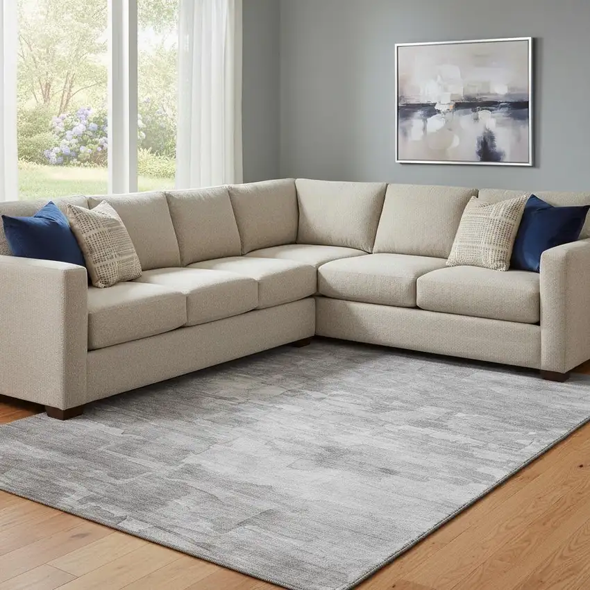 8' Gray Silver And Charcoal Striped Washable Area Rug With UV Protection Photo 2