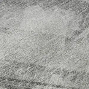 Photo of 8' Gray Silver And Charcoal Striped Washable Area Rug With UV Protection