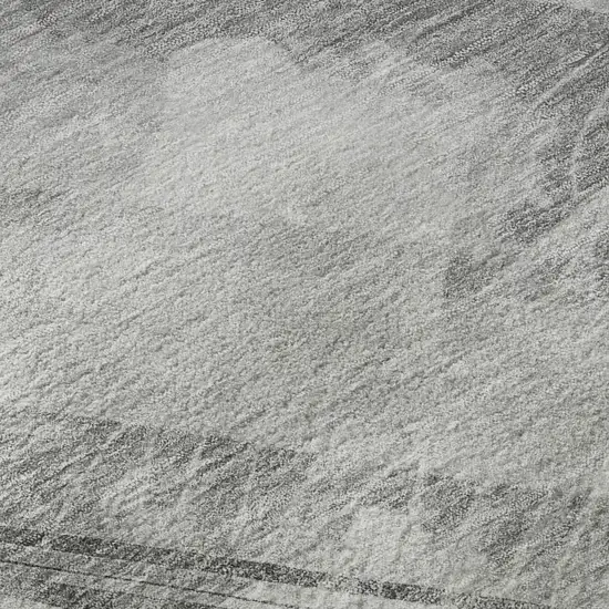 8' Gray Silver And Charcoal Striped Washable Area Rug With UV Protection Photo 1