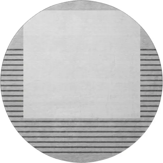 8' Gray Silver And Charcoal Striped Washable Round Rug With UV Protection Photo 3