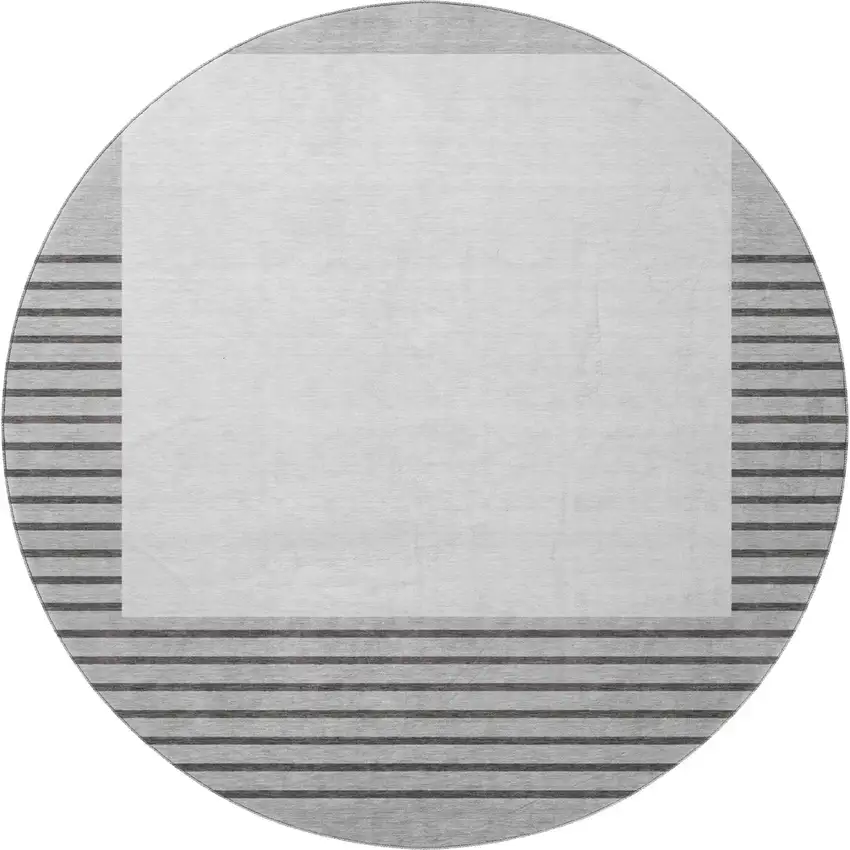 8' Gray Silver And Charcoal Striped Washable Round Rug With UV Protection Photo 3