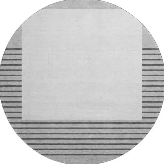 8' Gray Silver And Charcoal Striped Washable Round Rug With UV Protection Photo 2