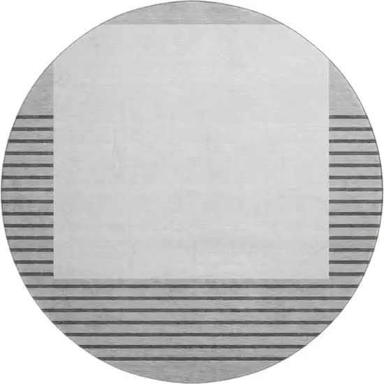 8' Gray Silver And Charcoal Striped Washable Round Rug With UV Protection Photo 1