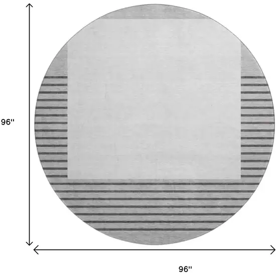 8' Gray Silver And Charcoal Striped Washable Round Rug With UV Protection Photo 9