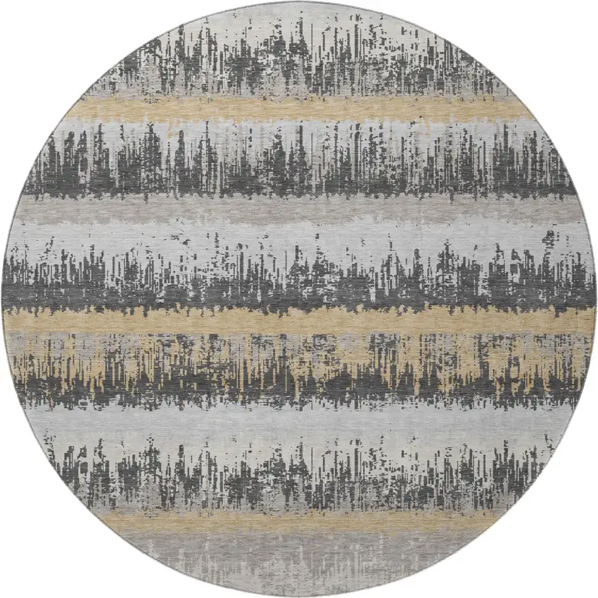 8' Gray Silver And Charcoal Striped Washable Round Rug With UV Protection Photo 3
