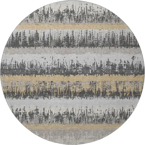 8' Gray Silver And Charcoal Striped Washable Round Rug With UV Protection Photo 3