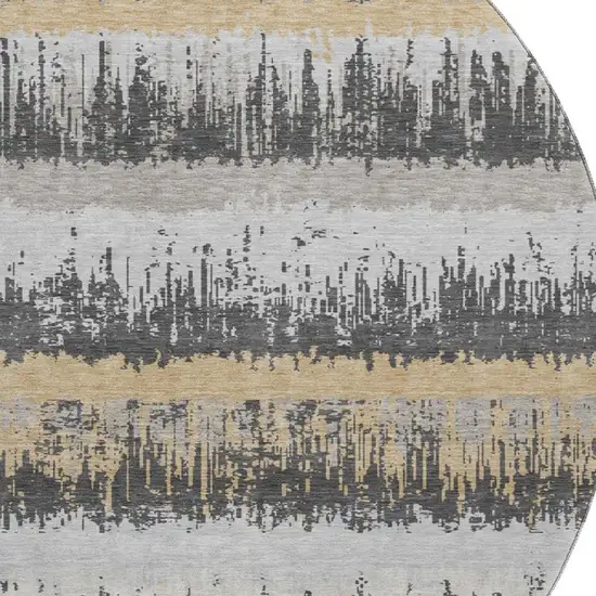 8' Gray Silver And Charcoal Striped Washable Round Rug With UV Protection Photo 2