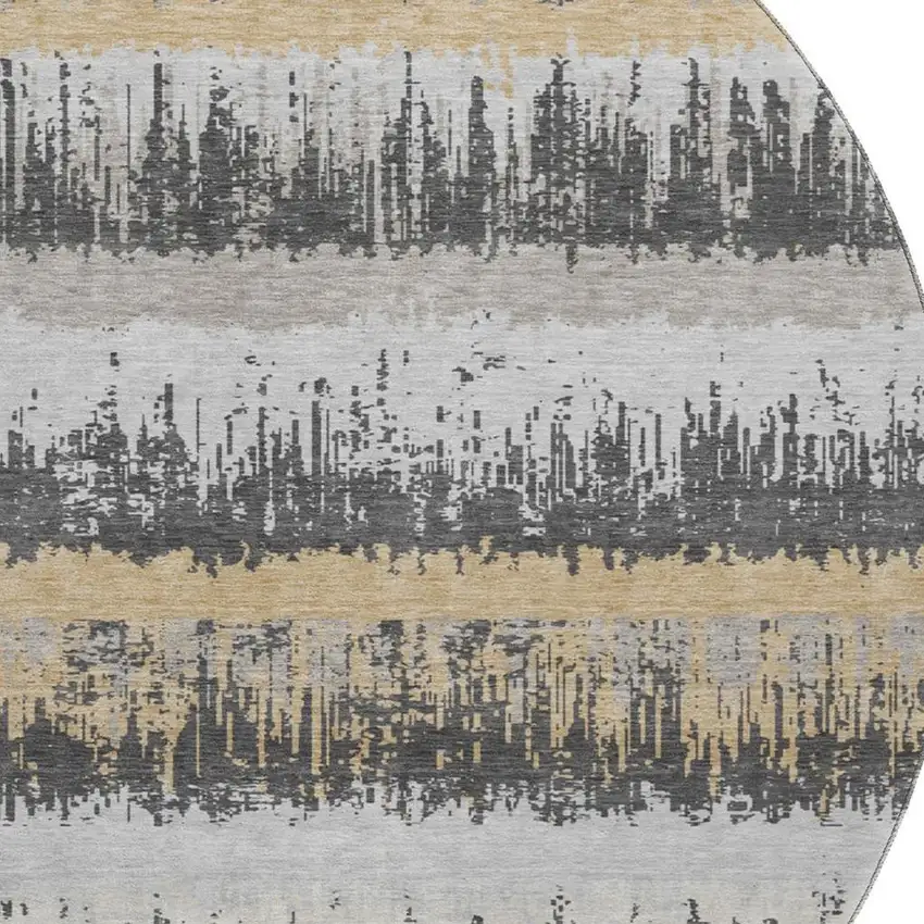 8' Gray Silver And Charcoal Striped Washable Round Rug With UV Protection Photo 2