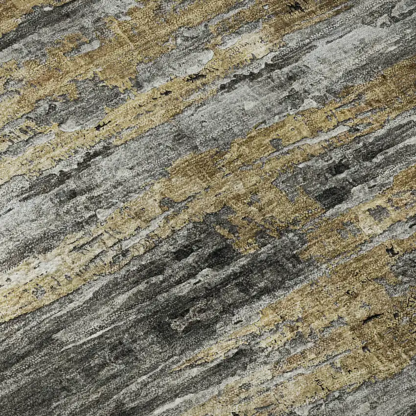 8' Gray Silver And Gold Abstract Washable Round Rug With UV Protection Photo 9