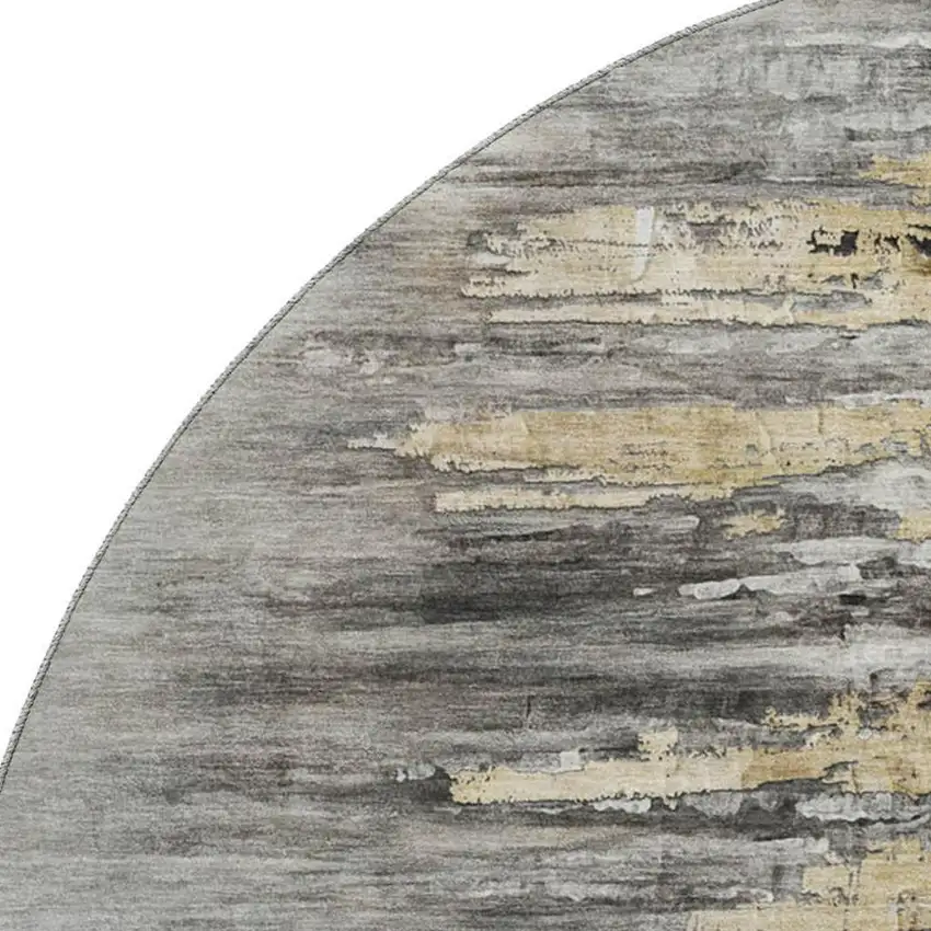 8' Gray Silver And Gold Abstract Washable Round Rug With UV Protection Photo 3