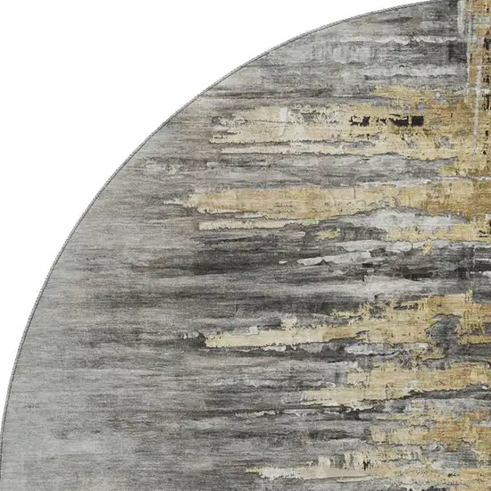 8' Gray Silver And Gold Abstract Washable Round Rug With UV Protection Photo 4