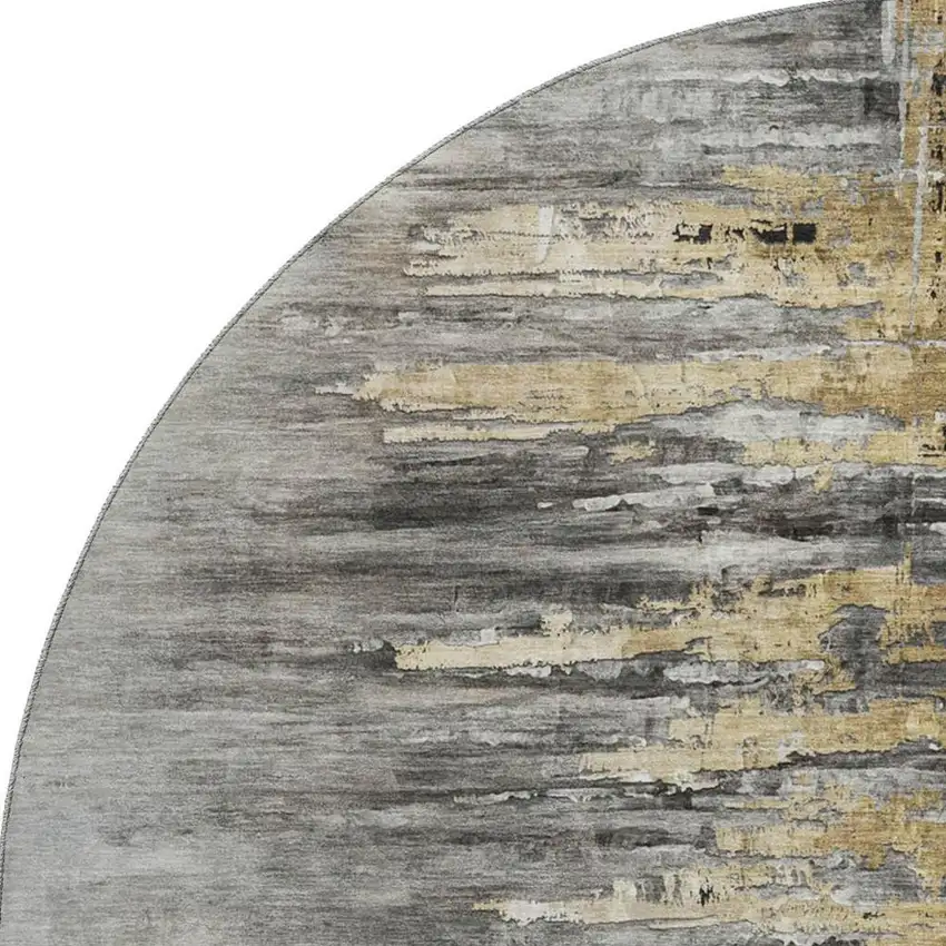 8' Gray Silver And Gold Abstract Washable Round Rug With UV Protection Photo 4