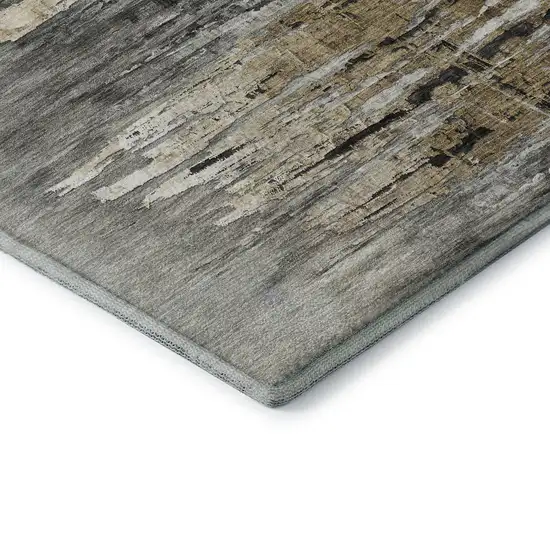 8' Gray Silver And Gold Abstract Washable Round Rug With UV Protection Photo 7