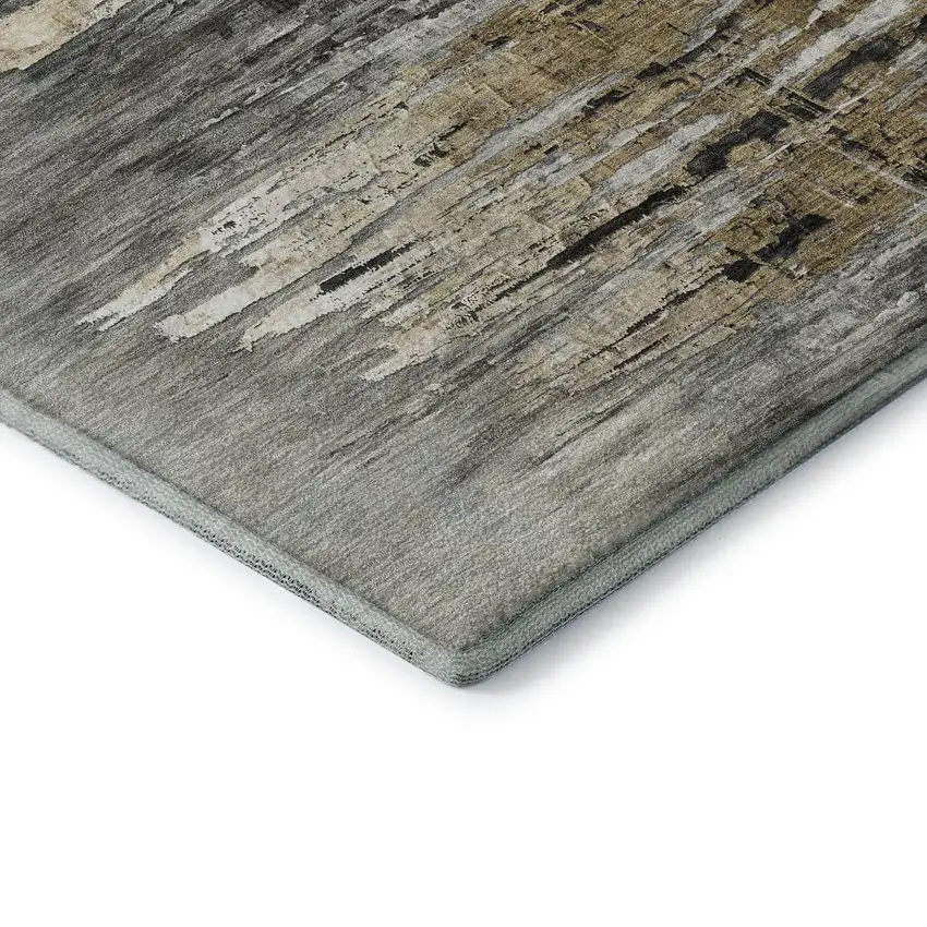 8' Gray Silver And Gold Abstract Washable Round Rug With UV Protection Photo 7