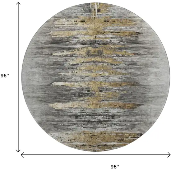 8' Gray Silver And Gold Abstract Washable Round Rug With UV Protection Photo 3