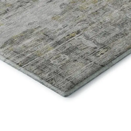 8' Gray Silver And Gold Abstract Washable Round Rug With UV Protection Photo 6