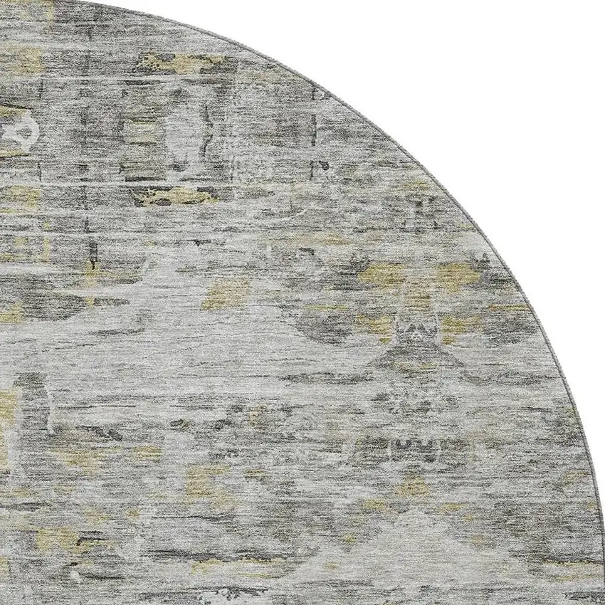 8' Gray Silver And Gold Abstract Washable Round Rug With UV Protection Photo 3