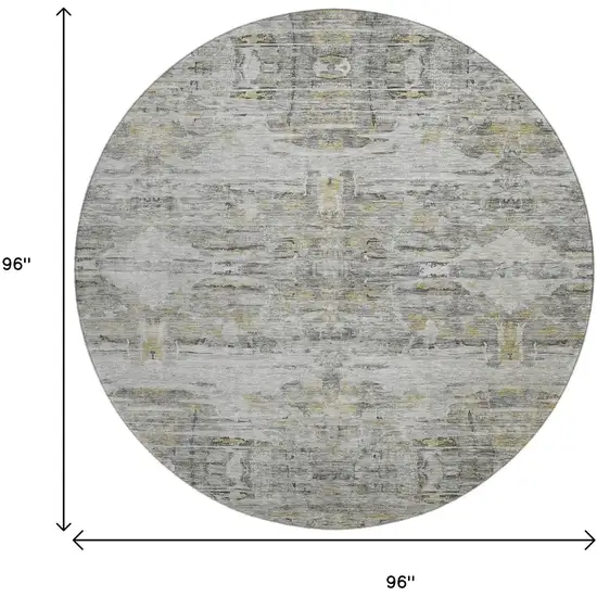 8' Gray Silver And Gold Abstract Washable Round Rug With UV Protection Photo 9