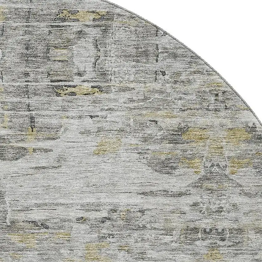8' Gray Silver And Gold Abstract Washable Round Rug With UV Protection Photo 2