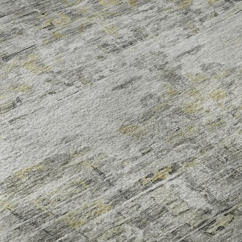 8' Gray Silver And Gold Abstract Washable Round Rug With UV Protection Photo 8